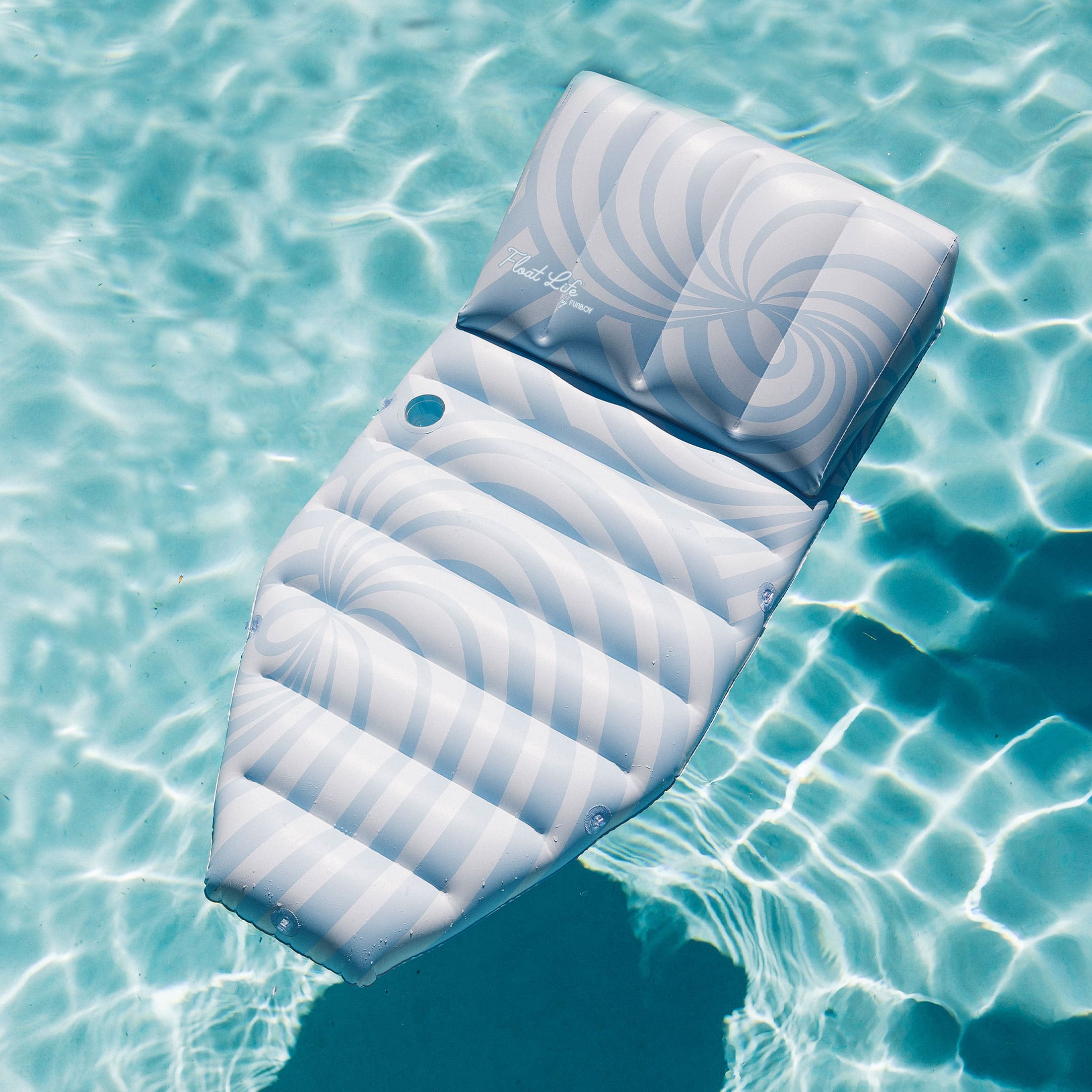 Blue Twist Sun Lounger Pool Float w/ Cup Holder