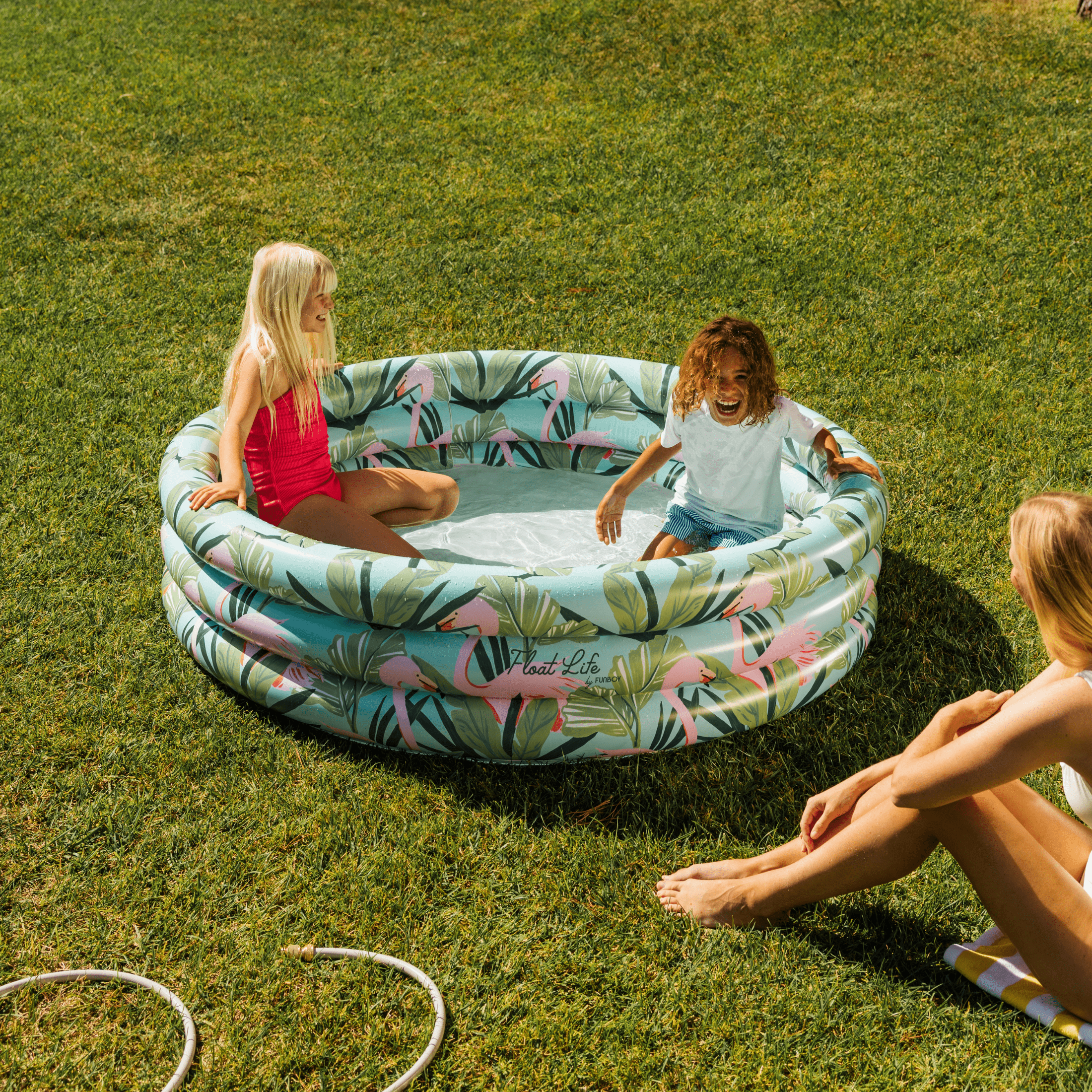 Float Life Inflatable Round 3-Ring Pool, Tropical Paradise, 65" Diameter, perfect for kids and adults