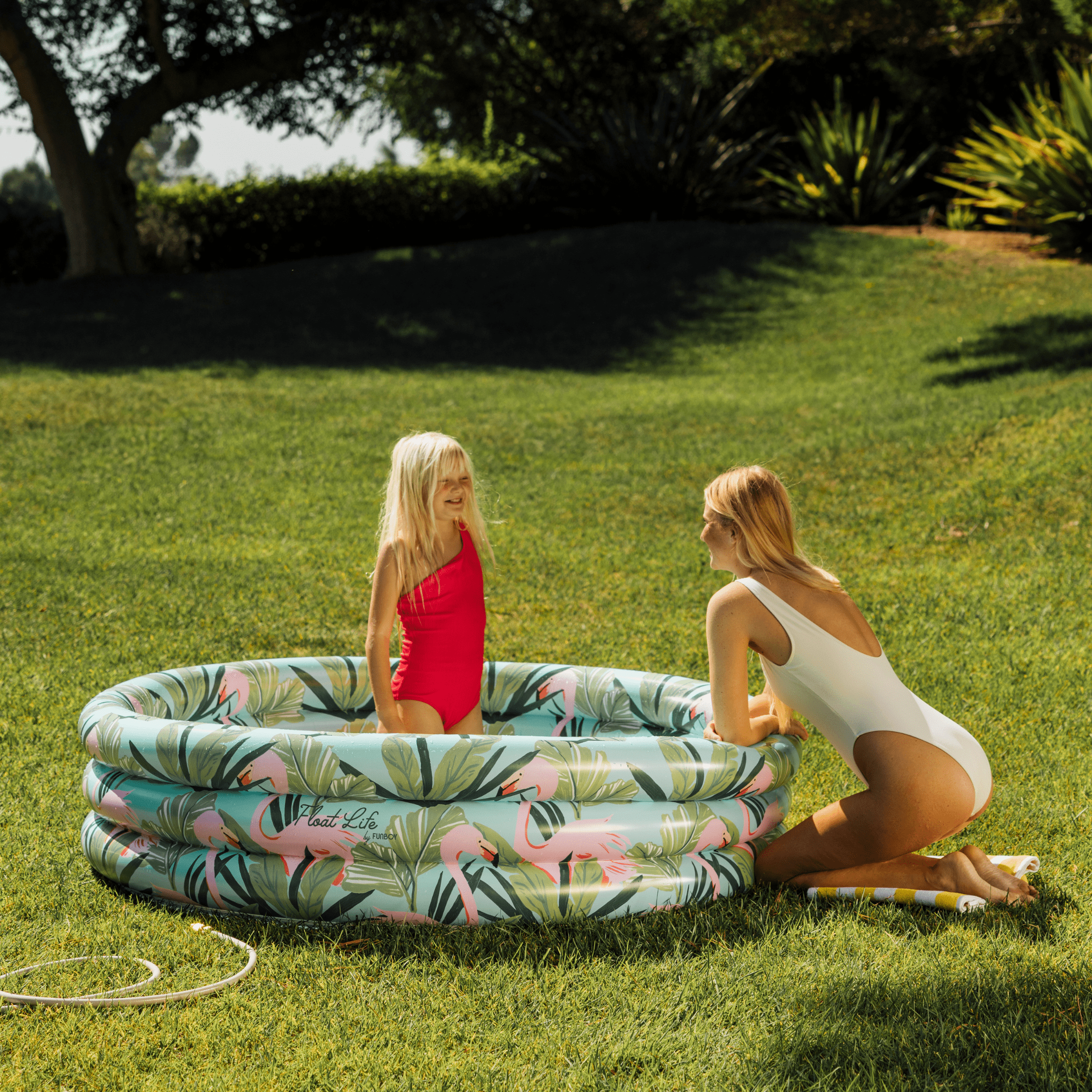 Float Life Inflatable Round 3-Ring Pool, Tropical Paradise, 65" Diameter, perfect for kids and adults