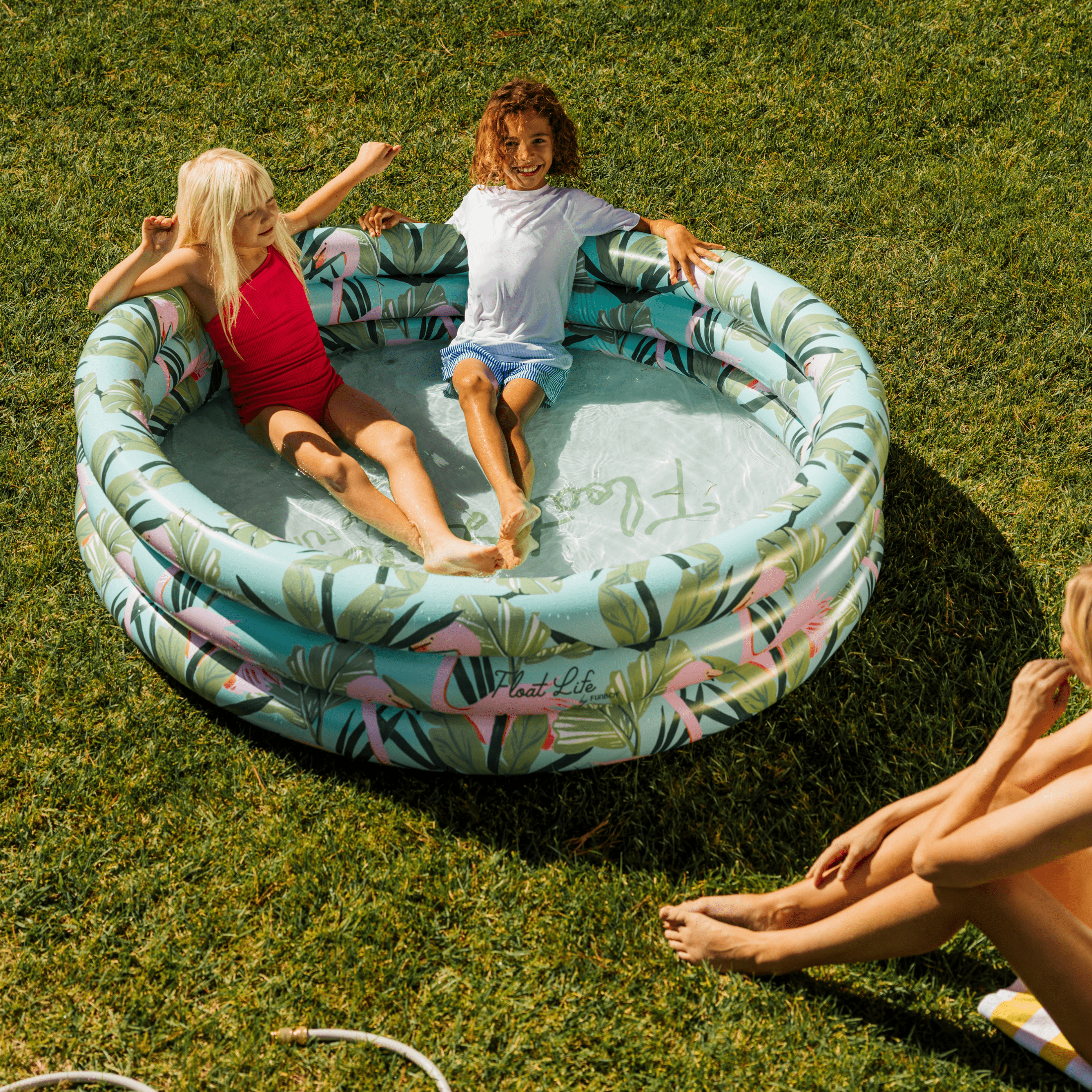 Float Life Inflatable Round 3-Ring Pool, Tropical Paradise, 65" Diameter, perfect for kids and adults