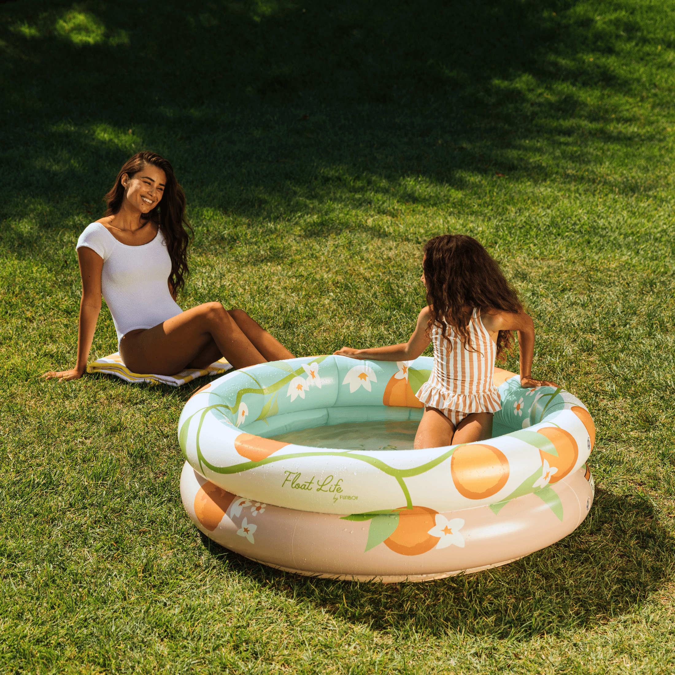 Float Life Orange Blossom Inflatable Round 2-Ring Pool, 48'' Diameter Pool for Kids and Adults