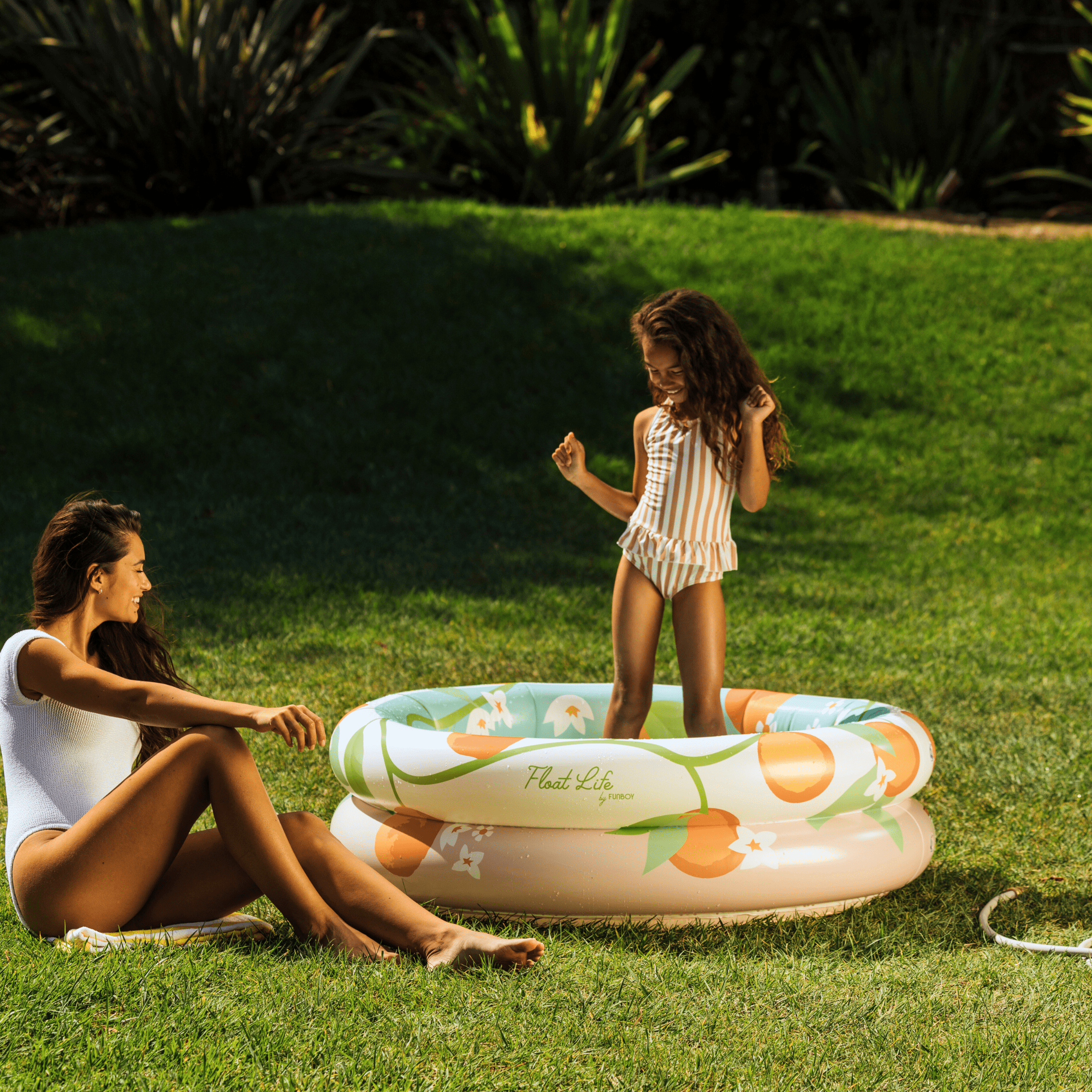 Float Life Orange Blossom Inflatable Round 2-Ring Pool, 48'' Diameter Pool for Kids and Adults