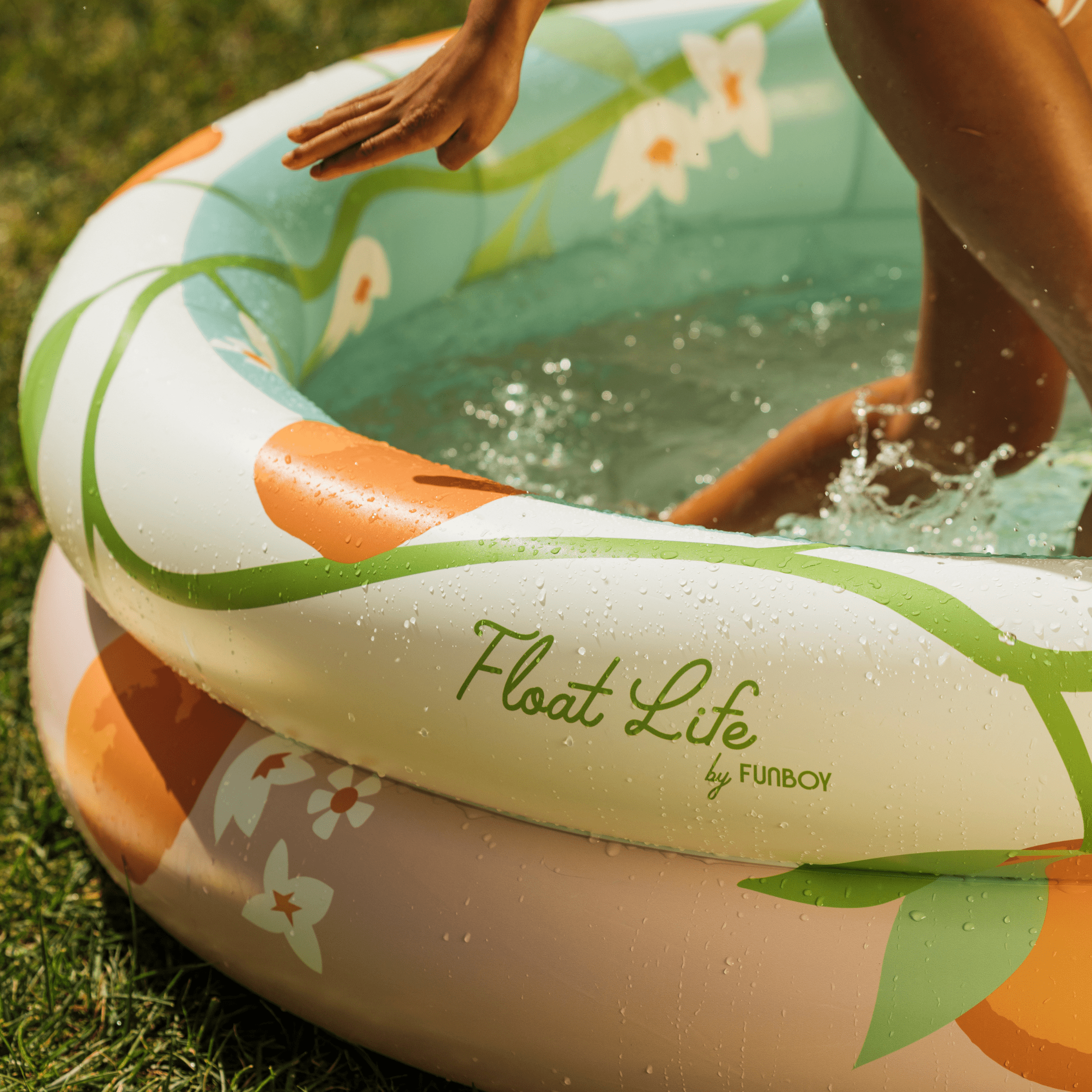 Float Life Orange Blossom Inflatable Round 2-Ring Pool, 48'' Diameter Pool for Kids and Adults